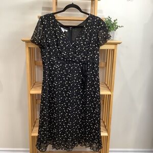 Y2K 100% Silk Black Polka Dot Midi Ruffle Hem Dress Sz 14 Vintage Maggie London